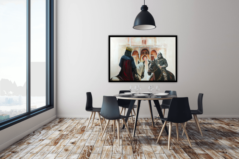 El último Sultán de Al-Andalús, 2025 Pintura óleo, historia de España, guerra, Reino de Granada, Isabel y Fernando, Llaves, Boabdil el chico, museo, Cuadro, historiador