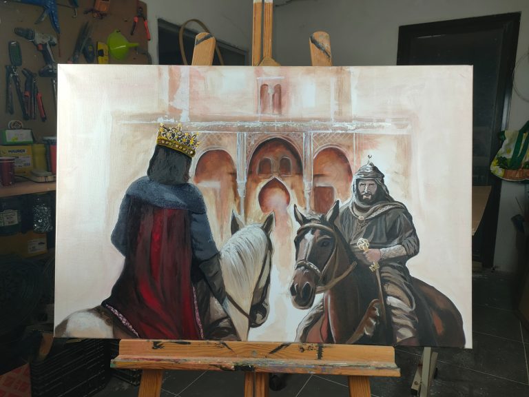 El último Sultán de Al-Andalús, 2025 Pintura óleo, historia de España, guerra, Reino de Granada, Isabel y Fernando, Llaves, Boabdil el chico, museo, Cuadro, historiador