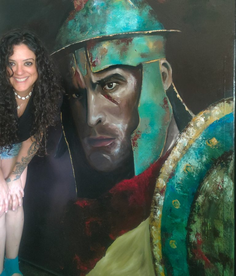 EL MAL JUICIO DEL MERCENARIO, 2024 cuadro, retrato, guerrero, ibero, celtibero, historia, lucha, oleo, pintura, museo, galería, venta online, raquelmartinezvicedo