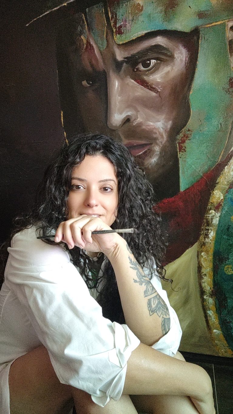 EL MAL JUICIO DEL MERCENARIO, 2024 cuadro, retrato, guerrero, ibero, celtibero, historia, lucha, oleo, pintura, museo, galería, venta online, raquelmartinezvicedo