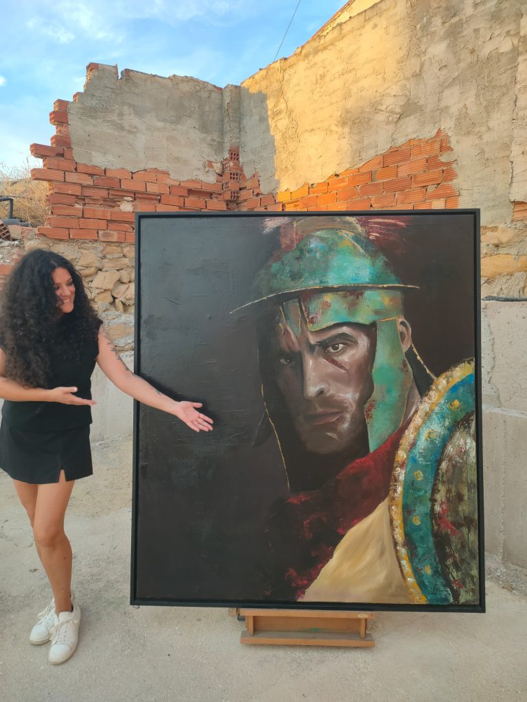 EL MAL JUICIO DEL MERCENARIO, 2024 cuadro, retrato, guerrero, ibero, celtibero, historia, lucha, oleo, pintura, museo, galería, venta online, raquelmartinezvicedo